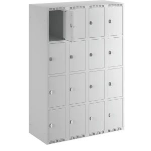 4er-Schließfachschrank Fydor, 4 Abteile, lichtgrau, B 1200 mm, flache Dachform, Vorhängeschloss kaiserkraft
