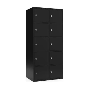 5er-Schließfachschrank Fydor, 2 Abteile, schwarz, B 800 mm, flache Dachform, Vorhängeschloss kaiserkraft