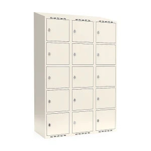 5er-Schließfachschrank Fydor, 3 Abteile, weiß, B 1200 mm, schräge Dachform, Vorhängeschloss kaiserkraft
