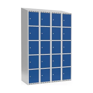 5er-Schließfachschrank Fydor, 4 Abteile, lichtgrau / enzianblau, B 1200 mm, schräge Dachform, Zylinderschloss kaiserkraft