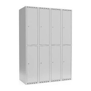 Doppelstock-Spind Fydor, 4 Abteile, lichtgrau, B 1200 mm, flache Dachform, Zylinderschloss kaiserkraft