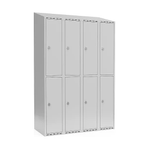Doppelstock-Spind Fydor, 4 Abteile, lichtgrau, B 1200 mm, schräge Dachform, Vorhängeschloss kaiserkraft