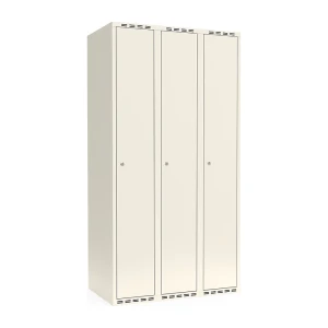 Spind Fydor, 3 Abteile, weiß, B 900 mm, flache Dachform, Zylinderschloss kaiserkraft