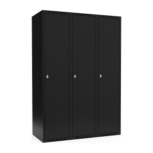 Spind Fydor, 3 Abteile, schwarz, B 1200 mm, flache Dachform, Vorhängeschloss kaiserkraft
