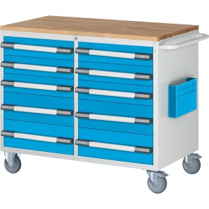 eurokraft pro Bancada de trabalho compacta, móvel , 10 gavetas, A x L 975 x 1145 mm, cinzento-claro / azul-claro, Bancada de trabalho compacta, móvel,