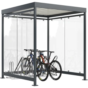 WSM Überdachung Köln mit Anlehnparker Modell 4700 XBF, anthrazitgrau RAL 7016, offen, fertig montiert, B 2165 mm, 4 Einstellplätze