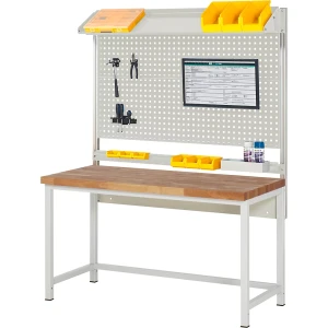 eurokraft pro Bancada de trabalho com superestrutura da série 8000 , com estrutura do sistema 2, LxP 1500 x 700 mm, Bancada de trabalho com