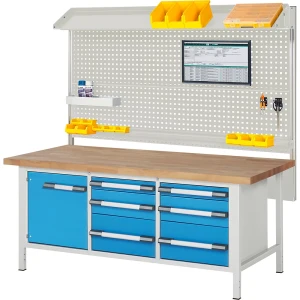eurokraft pro Werkbank mit Systemaufbau Serie 8000, mit Systemaufbau 6, BxT 2000 x 900 mm