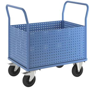 eurokraft pro Plattformwagen, mit 4 hohen Lochblechwänden, LxB 1050 x 700 mm, Vollgummi