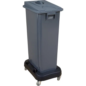 Probbax Coletor de materiais recicláveis com carro de transporte , tampa cinzenta, 80 litros, Coletor de materiais recicláveis com carro de