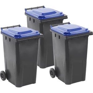 Mülltonnen DIN EN 840, VE 3 Stück, Volumen 3 x 240 l Liter, anthrazit, Deckel blau kaiserkraft
