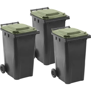 kaiserkraft Contentores de lixo DIN EN 840, embalagem de 3, capacidade 3 x 240 litros, antracite, tampa verde, Contentores de lixo DIN EN 840,