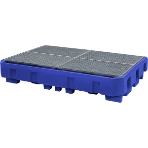 asecos PE-Auffangwanne, für 2 IBC/KTC-Container, Auffangvolumen 1000 l, mit Rost