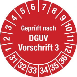 Geprüft nach DGUV, Dokumentenfolie, Ø 30 mm, VE 10 Stk, 31 - 36, rot kaiserkraft