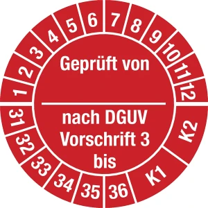 Geprüft von/nach DGUV, Dokumentenfolie, Ø 25 mm, VE 10 Stk, 31 - 36, rot kaiserkraft