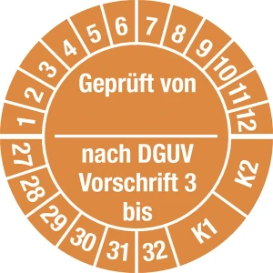 Geprüft von/nach DGUV, Dokumentenfolie, Ø 25 mm, VE 10 Stk, 27 - 32, orange kaiserkraft