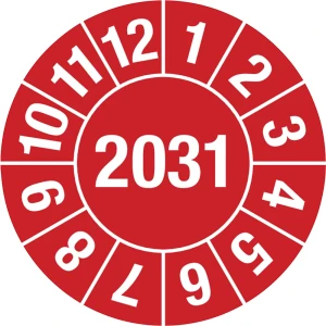Prüfplakette, Jahreszahl 4-stellig, Dokumentenfolie, Ø 15 mm, 2031, rot kaiserkraft
