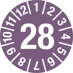 Prüfplakette, Jahreszahl, Dokumentenfolie, Ø 15 mm, 28, violett kaiserkraft