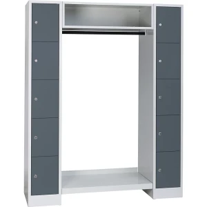 Wolf Schließfach-Garderobensystem Dresden, 2 Abteile, 1 Garderobe, B 1470 mm, lichtgrau / basaltgrau