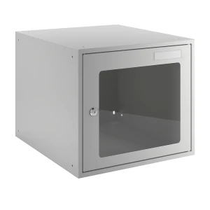 eurokraft basic Schließfachwürfel, HxBxT 350 x 400 x 450 mm, Sichtfenstertür, lichtgrau