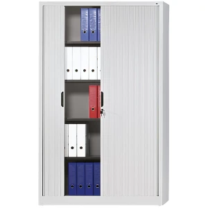 C+P Rollladenschrank mit Horizontal-Jalousie, HxBxT 1980 x 1200 x 420 mm, 4 Fachböden, 5 Ordnerhöhen, lichtgrau