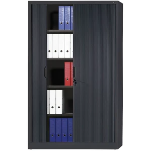 C+P Rollladenschrank mit Horizontal-Jalousie, HxBxT 1980 x 1200 x 420 mm, 4 Fachböden, 5 Ordnerhöhen, schwarzgrau