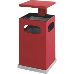 kaiserkraft Coletor de lixo com aplique de cinzeiro e telhado de proteção, capacidade 72 l, LxAxP 500 x 955 x 500 mm, vermelho fogo, Coletor de lixo