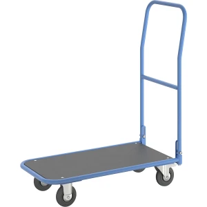 eurokraft pro Plattformwagen, Ladefläche mit MDF-Platte, mit klappbarem Schiebebügel, lichtblau
