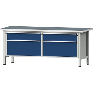 ANKE Werkbank mit XL/XXL-Schubladen, Gestellbauweise, Breite 2000 mm, 4 Schubladen, Universalplatte, Front enzianblau