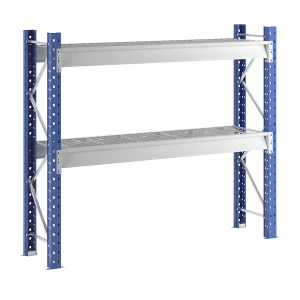 Manorga Schwerlast-Großfachregal mit Drahtgitterauflagen, Rahmenfarbe Blau, HxBxT 1996 x 2410 x 600 mm, Grundregal