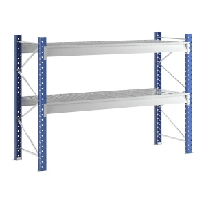 Manorga Schwerlast-Großfachregal mit Drahtgitterauflagen, Rahmenfarbe Blau, HxBxT 1996 x 2860 x 1000 mm, Grundregal