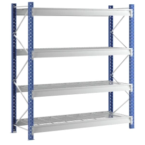 Manorga Schwerlast-Großfachregal mit Drahtgitterauflagen, Rahmenfarbe Blau, HxBxT 2996 x 2860 x 1000 mm, Grundregal