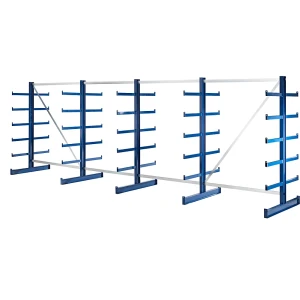 eurokraft pro Kragarmregal mit identischer Kragarm-Länge, Regallänge 5400 mm, zweiseitig, enzianblau