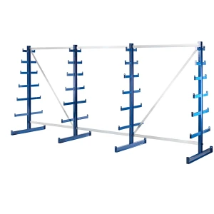 eurokraft pro Kragarmregal mit nach oben verjüngender Kragarm-Länge, Regallänge 4050 mm, zweiseitig, enzianblau