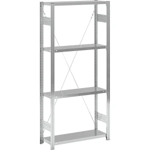 eurokraft pro Fachboden-Steckregal, verzinkt, einseitig, Regalhöhe 2000 mm, Fachbodenbreite 965 mm, Grundregal, Fachbodentiefe 350 mm