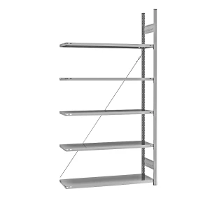 eurokraft pro Fachboden-Steckregal, verzinkt, einseitig, Regalhöhe 2350 mm, Fachbodenbreite 1215 mm, Anbauregal, Fachbodentiefe 450 mm