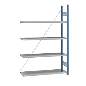 eurokraft pro Fachboden-Steckregal, blau / verzinkt, Regalhöhe 2000 mm, Fachbodenbreite 1215 mm, Anbauregal, Fachbodentiefe 450 mm