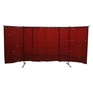 kaiserkraft Painel de proteção móvel para soldadores, versão de 3 peças, AxL 1930 x 3800 mm, com folha de proteção para soldadores, vermelho, Painel