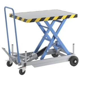 eurokraft pro Scherenhubtischwagen, Tragfähigkeit 200 kg, Hub manuell, Hubbereich 340 - 825 mm, Vollgummiräder