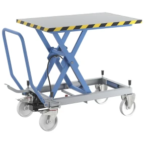 eurokraft pro Scherenhubtischwagen, Tragfähigkeit 500 kg, Hub manuell, Hubbereich 460 - 1070 mm, Polyamidräder