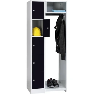 Wolf Schließfach-Garderobensystem Dresden, 5 Fächer, 1 Garderobe, B 750 mm, lichtgrau / tiefschwarz