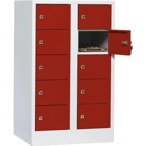 Wolf Wertfachschrank, 2 Abteile, lichtgrau / feuerrot, 10 Fächer