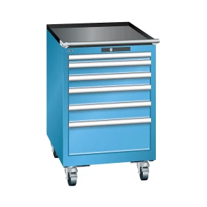 LISTA Schubladenschrank, Breite 564 mm, fahrbar, 6 Schubladen, HxT 890 x 725 mm, lichtblau