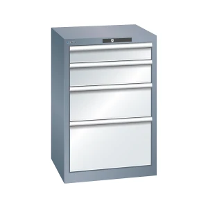 LISTA Schubladenschrank, 4 Schubladen, BxTxH 564 x 572 x 850 mm, grau metallic / lichtgrau