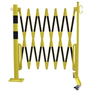 CrashStop Sperrpfosten mit Scherengitter, Rundrohr Ø 60 mm, zum Aufdübeln, gelb / schwarz, Länge max. 3600 mm