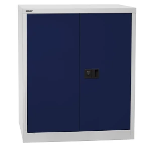 BISLEY UNIVERSAL Flügeltürenschrank, HxBxT 1000 x 914 x 400 mm, 1 Fachboden, 2 Ordnerhöhen, lichtgrau / oxfordblau