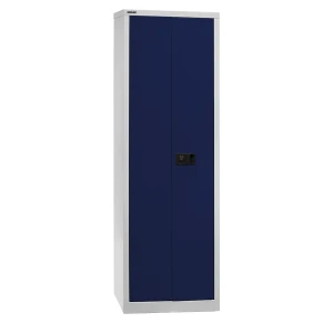 BISLEY UNIVERSAL Flügeltürenschrank, HxBxT 1950 x 600 x 400 mm, 4 Fachböden, 5 Ordnerhöhen, lichtgrau / oxfordblau