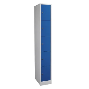 Wolf 5er-Schließfachschrank Komfort, 1 Abteil, lichtgrau / enzianblau, Breite 300 mm