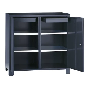 Wolf Werkzeugschrank mit Füßen, HxBxT 1000 x 1000 x 500 mm, Trennwand, je Seite 1 Schublade und 2 Fachböden, anthrazitgrau RAL 7016