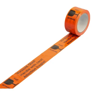 ratioform Fita de aviso em PVC , impressão ''Handle with care!'', embalagem com 36 rolos, largura da fita 50 mm, Fita de aviso em PVC, impressão